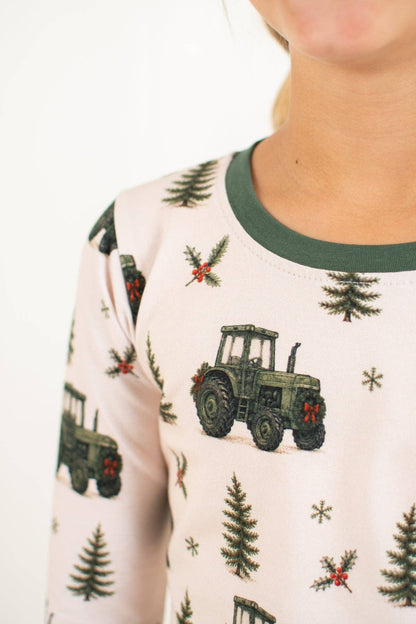 vintage green tractor christmas pajama pant set