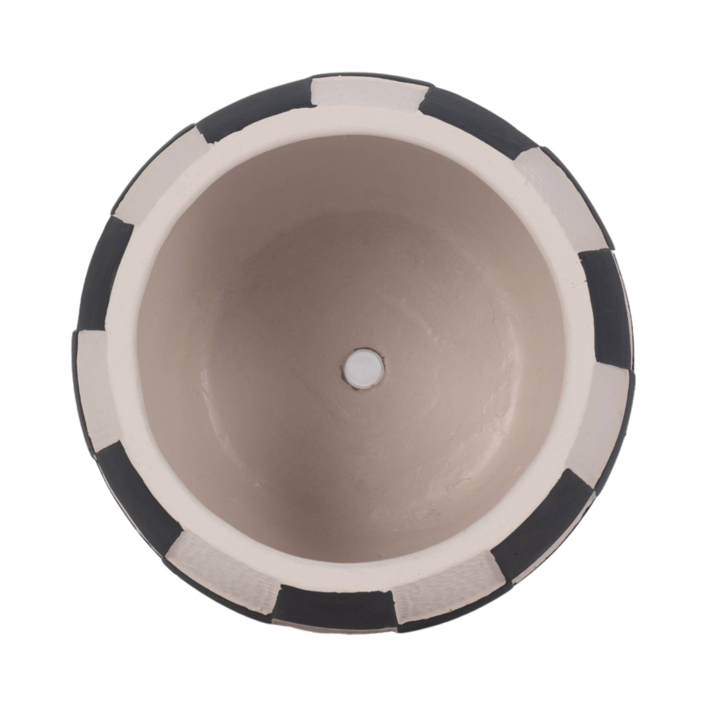 black + white pottery checkerboard rounded planter