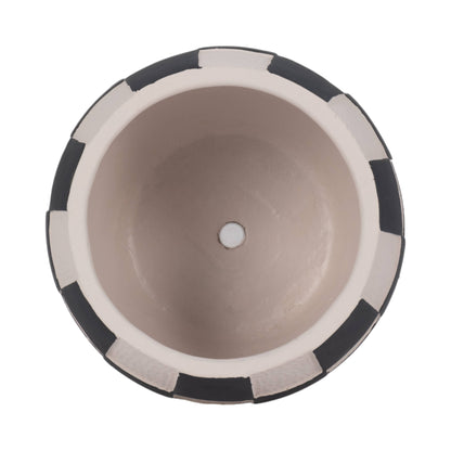 black + white pottery checkerboard rounded planter