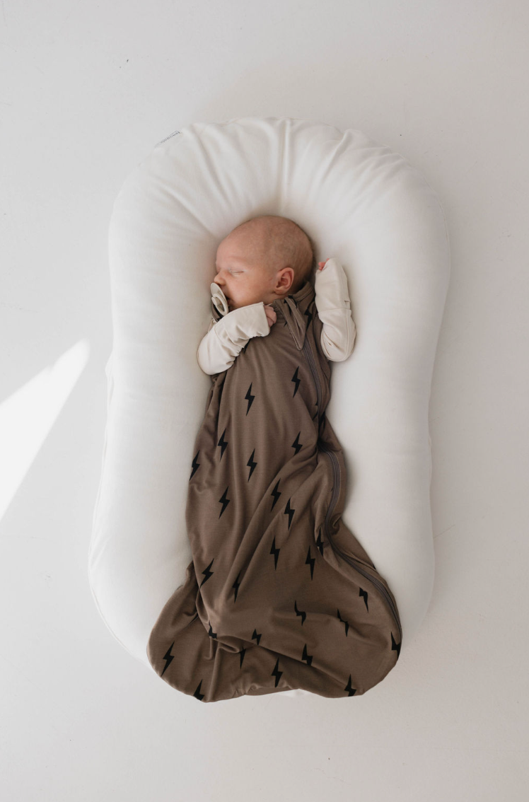 brown+ black lightning bolt bamboo sleep sack