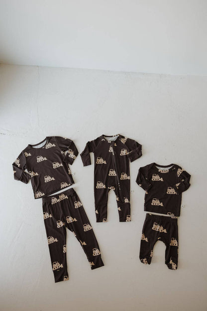 bamboo zip pajamas | bulldozer