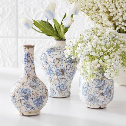 blue + white ceramic bud vases