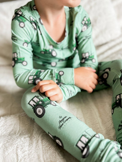 green tractor toddler pajamas