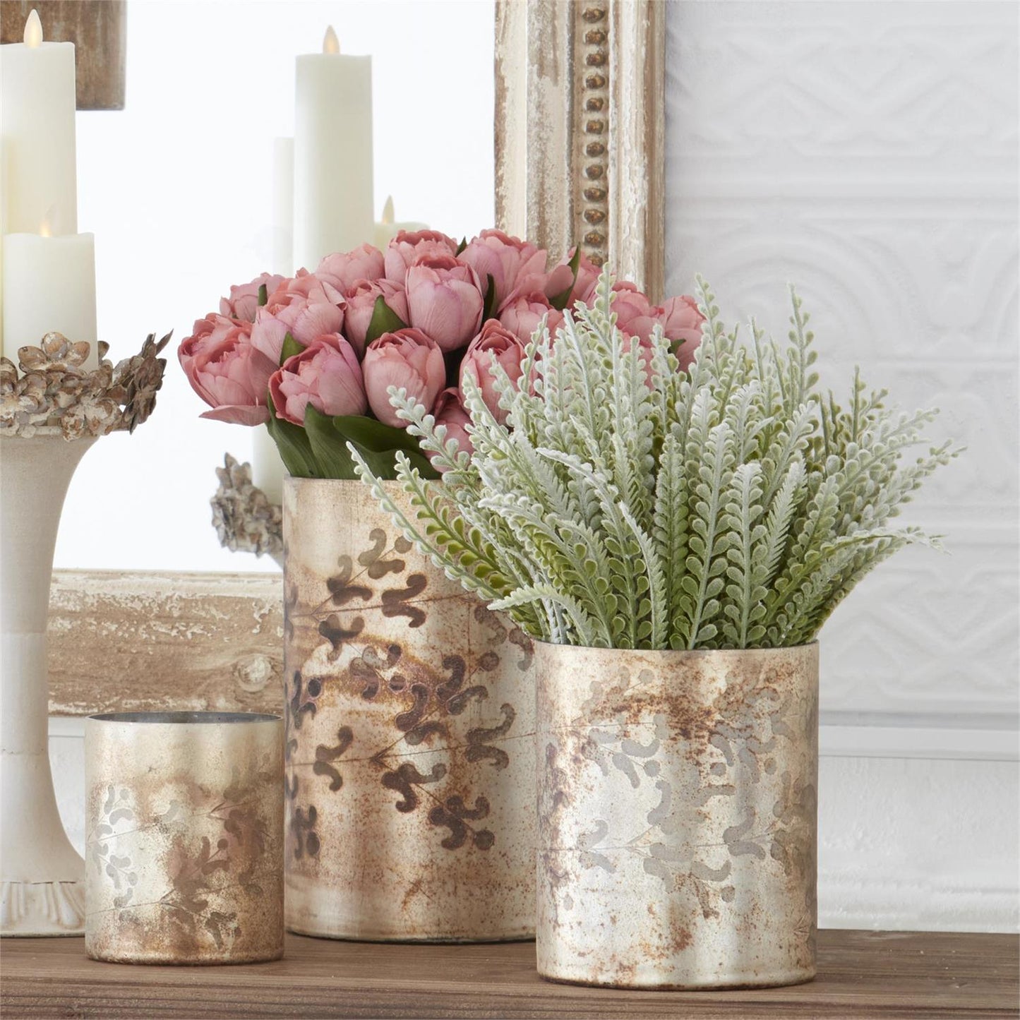 14" soft green flocked foliage bush