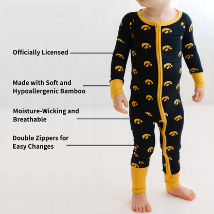iowa hawkeyes double zipper onesie