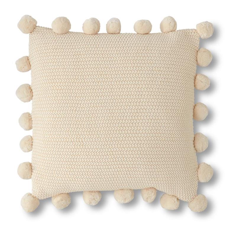 20in cream knit pom pillow - Ivory Soul