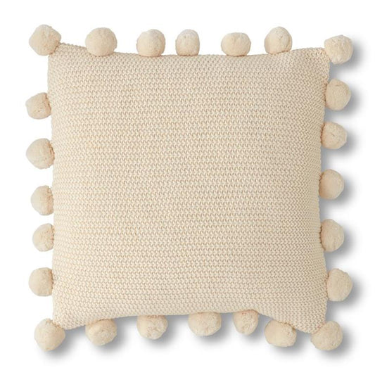 20in cream knit pom pillow