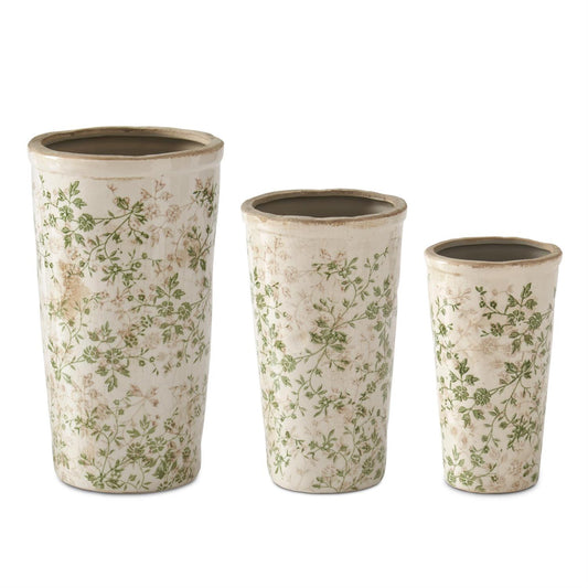 cream + green floral ceramic pots