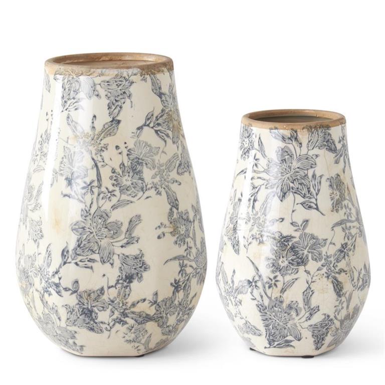 white + black floral ceramic vases