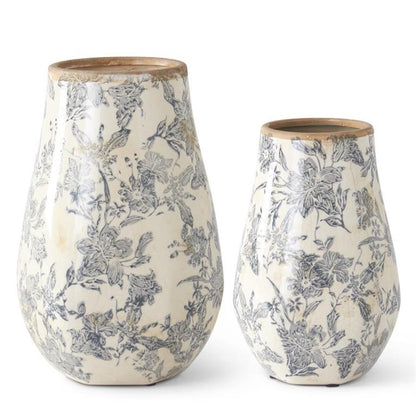 white + black floral ceramic vases