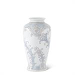 12" lght blue + gray floral ceramic vase