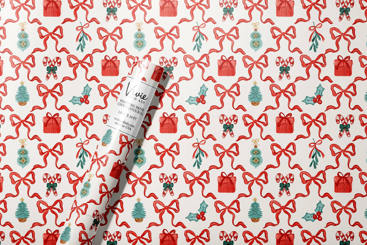 watercolor christmas bows wrapping paper