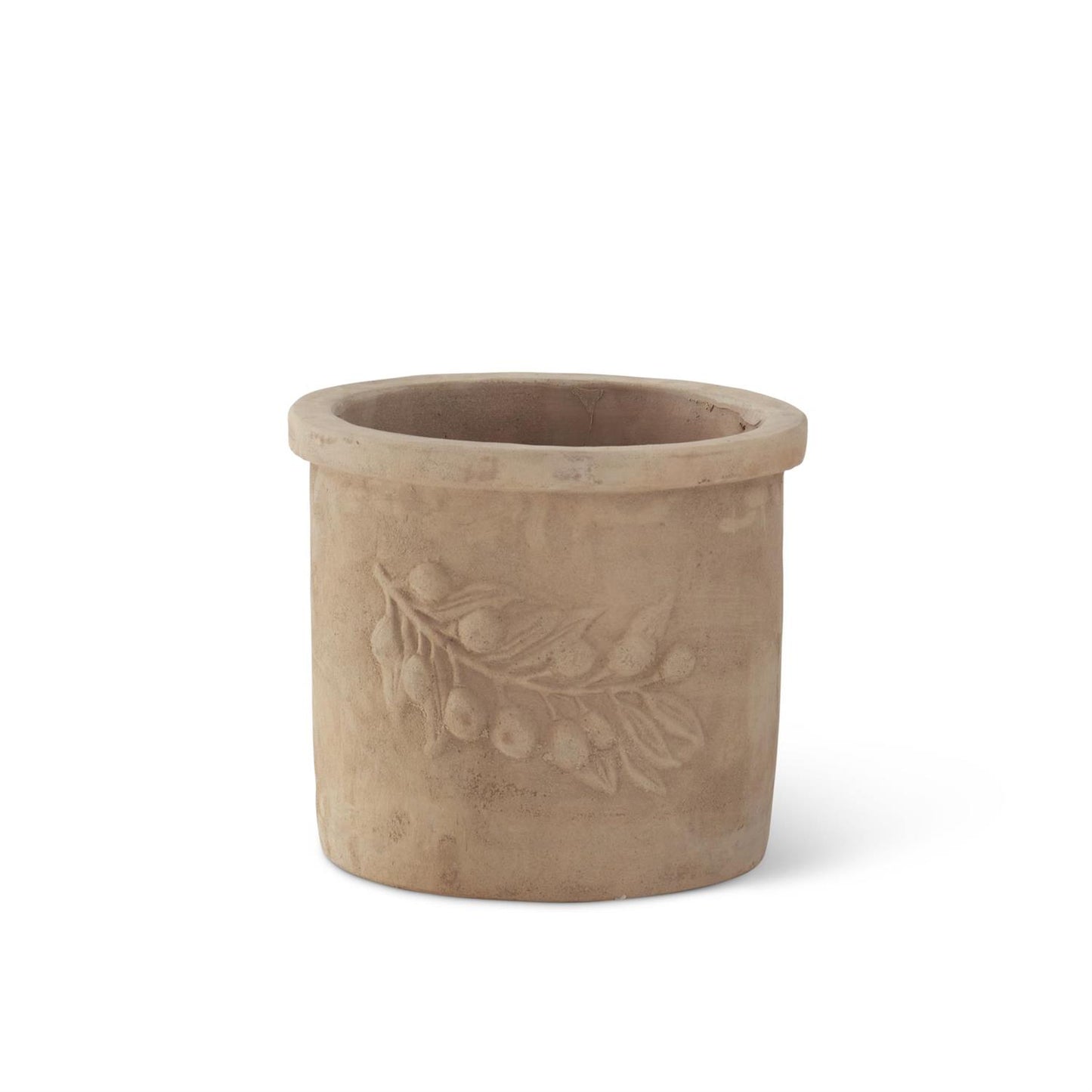 olive branch embossed terracotta planters w/ drains