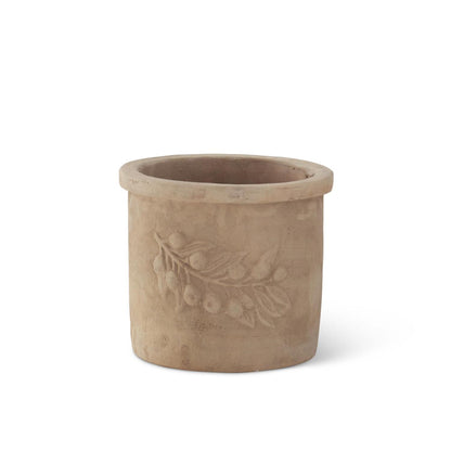 olive branch embossed terracotta planters w/ drains
