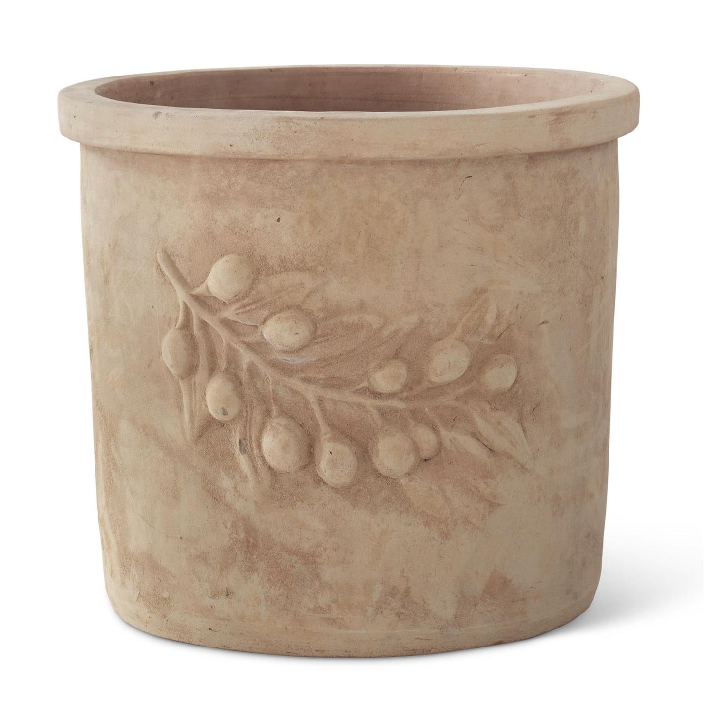 olive branch embossed terracotta planters w/ drains