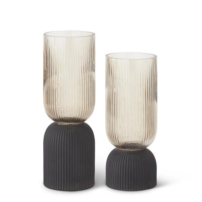 ribbed brown transparent + matte black vases