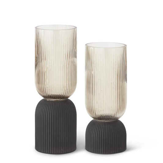 ribbed brown transparent + matte black vases