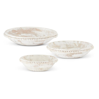 whitewashed wood bead trimmed bowls - Ivory Soul