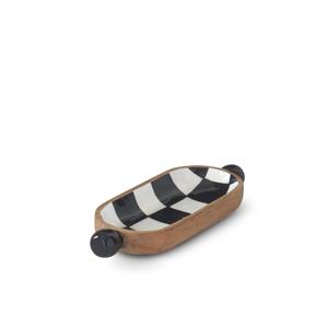 black + white check enameled oval wood