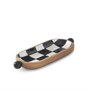 black + white check enameled oval wood