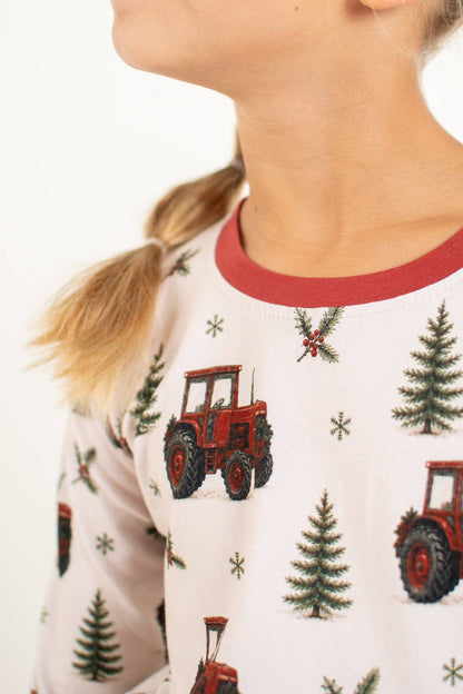 vintage red tractor christmas pajama pant set