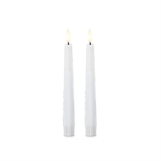 8" white led drop taper candle w/ timers