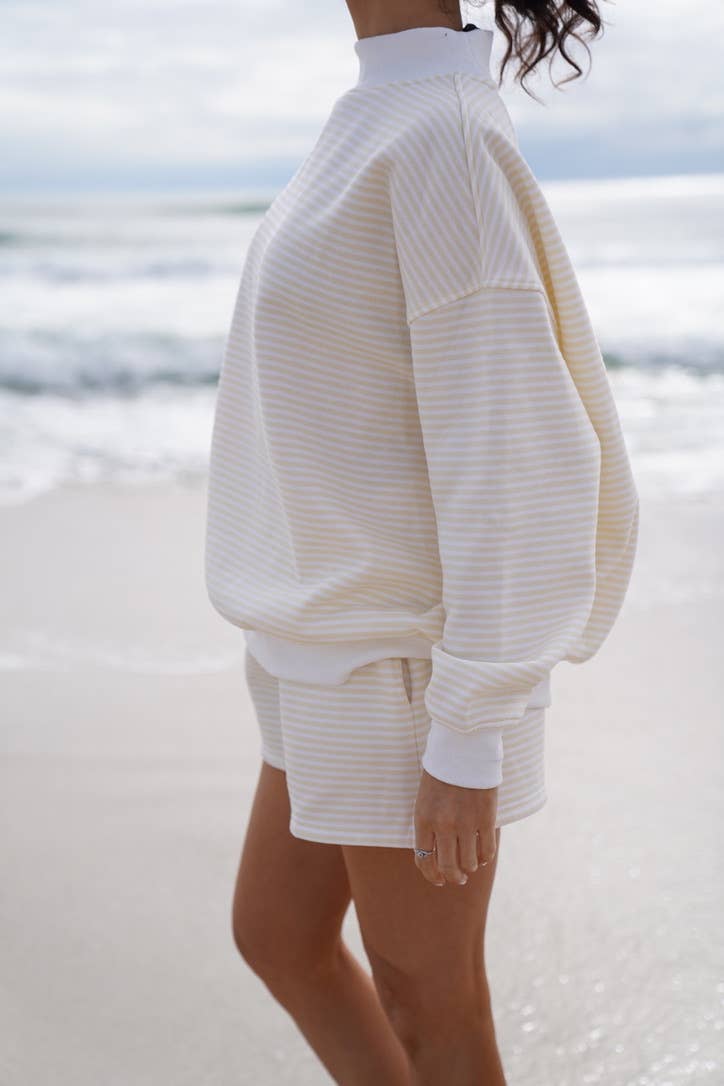 baby yellow + white big striped mockneck sweatshirt