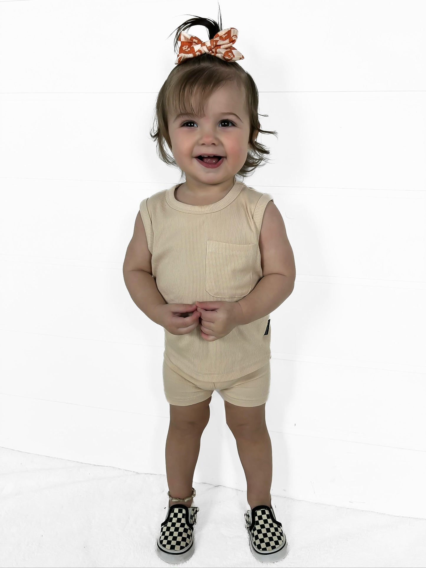 BAMBOO RIBBED BIKER SHORTS - SAND