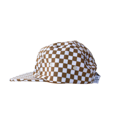 cotton five-panel hat in copper check