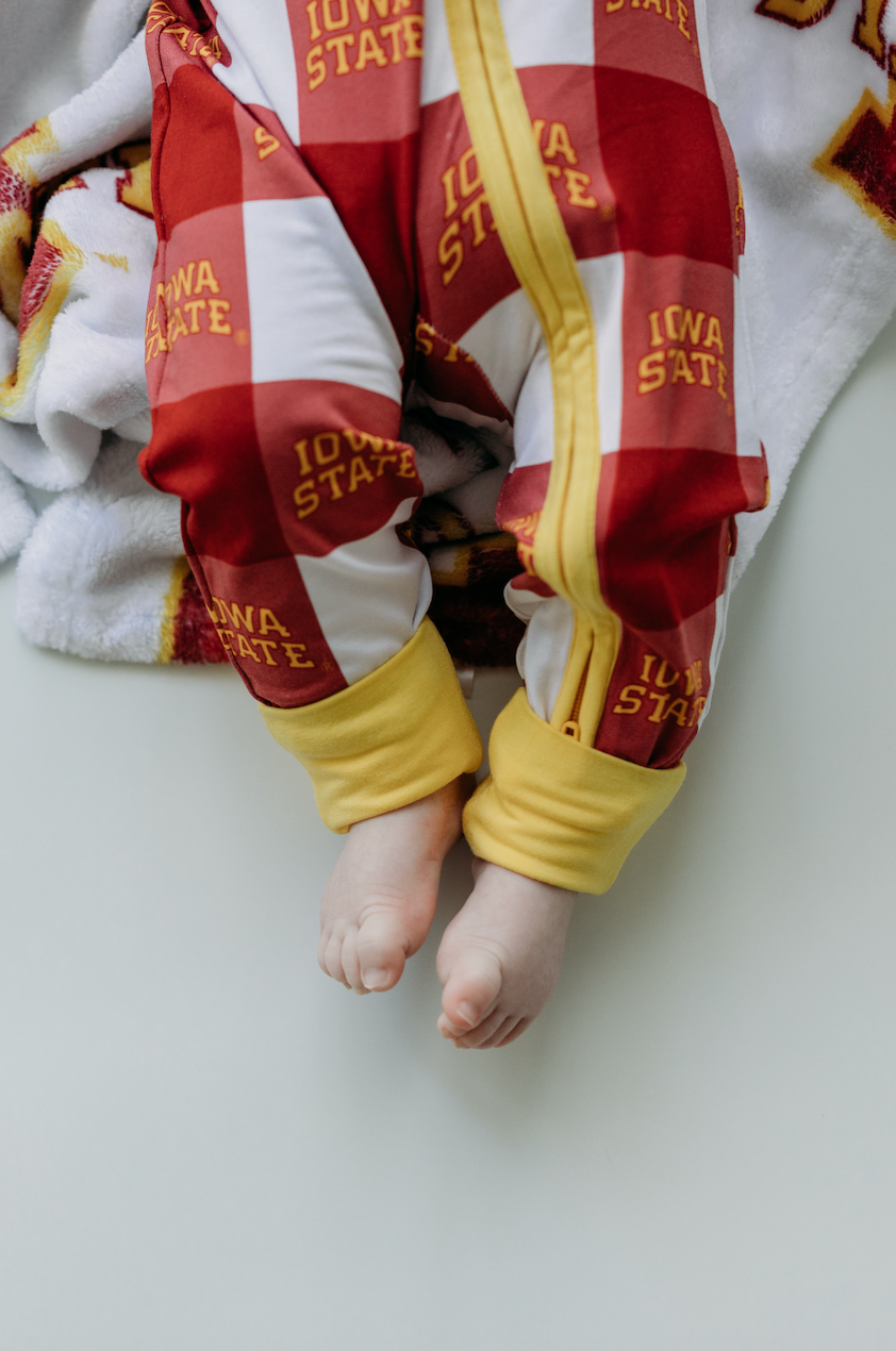 zip romper | iowa state grid