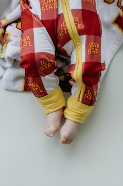 zip romper | iowa state grid