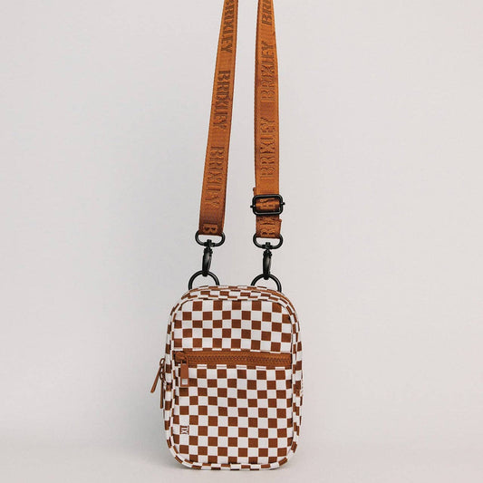 brown checkered crossbody sling