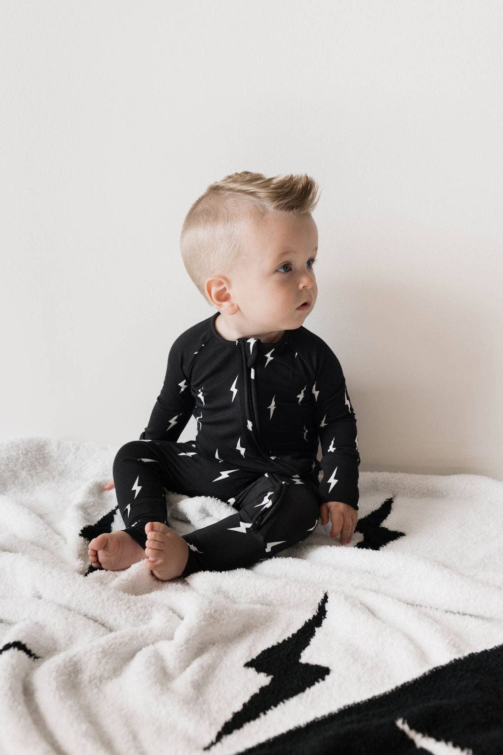bamboo zip pajamas | midnight lightning bolt