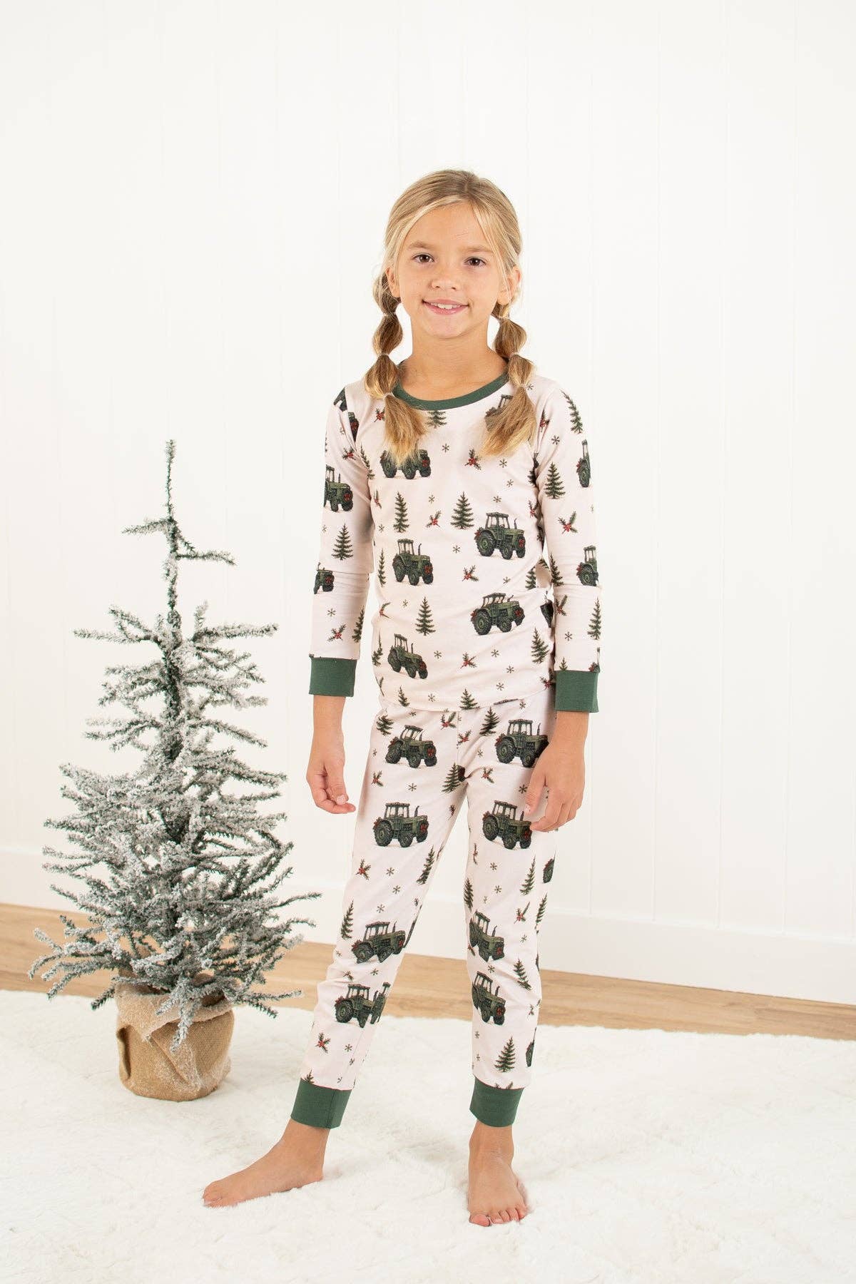 vintage green tractor christmas pajama pant set