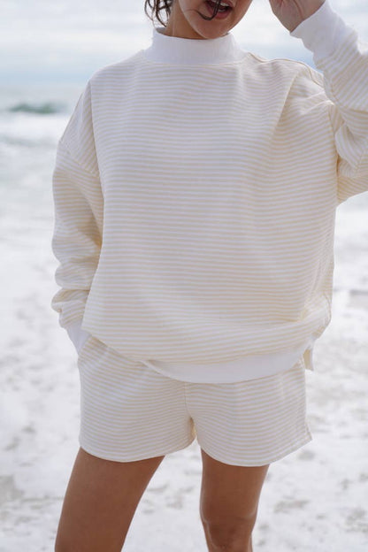 baby yellow + white big striped mockneck sweatshirt