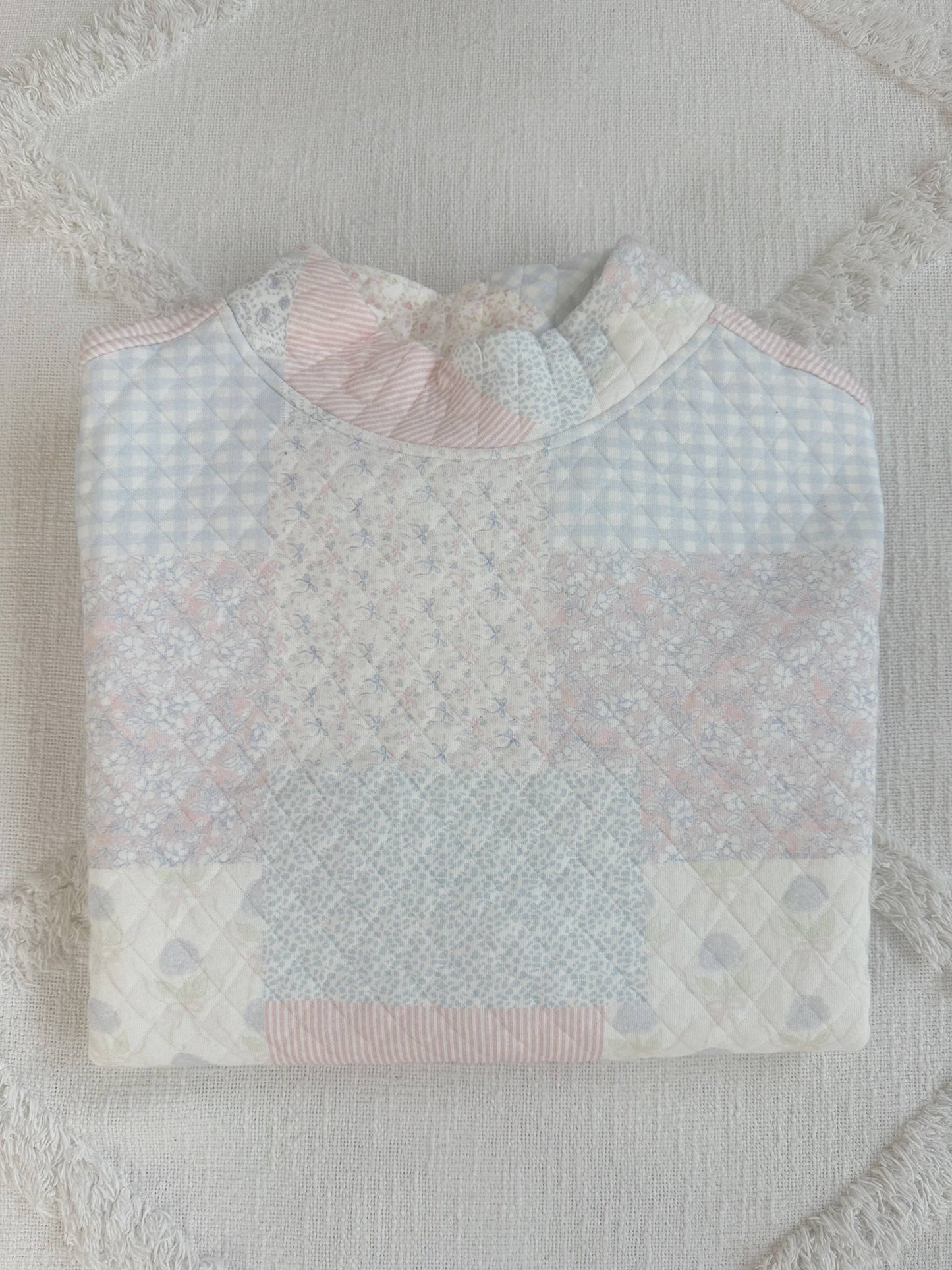 shades of blue quilted pastel mockneck sweatshirt