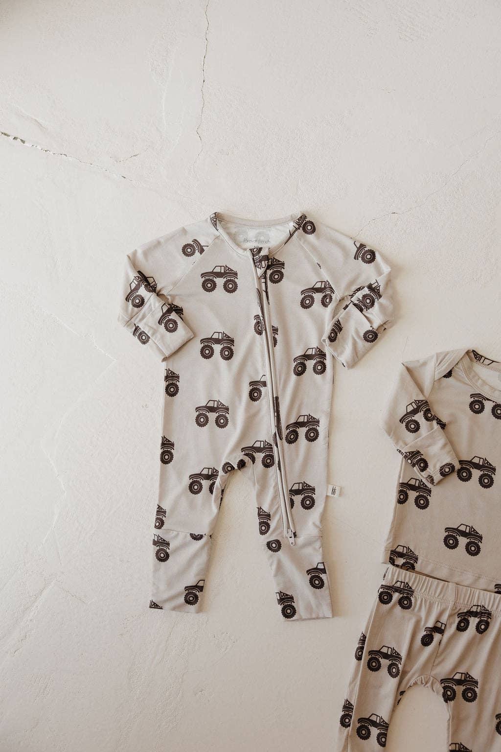 monster truck bamboo zip pajamas