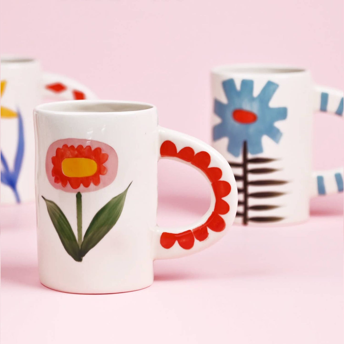 handmade red flower ceramic coffee mug