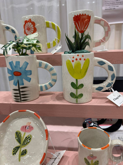 handmade yellow flower ceramic coffee mug