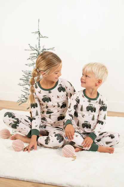 vintage green tractor christmas pajama pant set