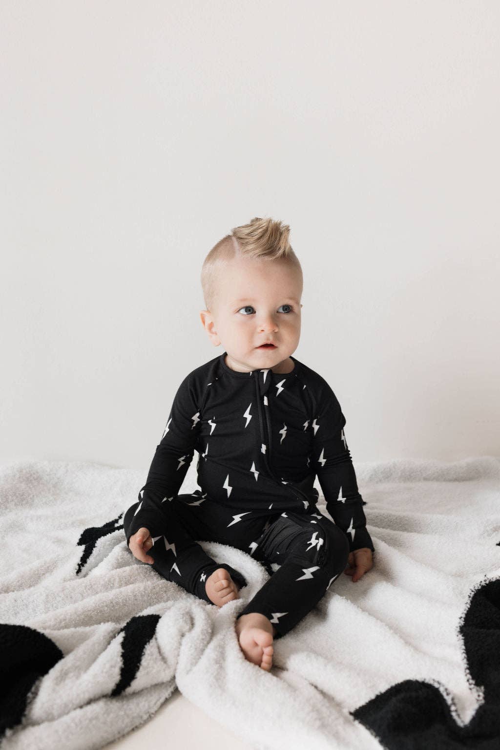 bamboo zip pajamas | midnight lightning bolt