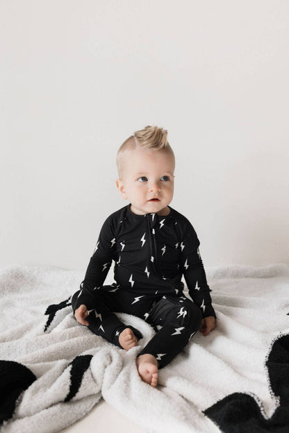 bamboo zip pajamas | midnight lightning bolt