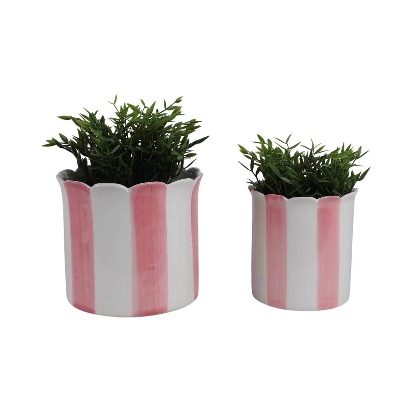 pink ceramic striped scallop planter