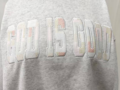 God is good quilted pastel embroidered sweatshirt
