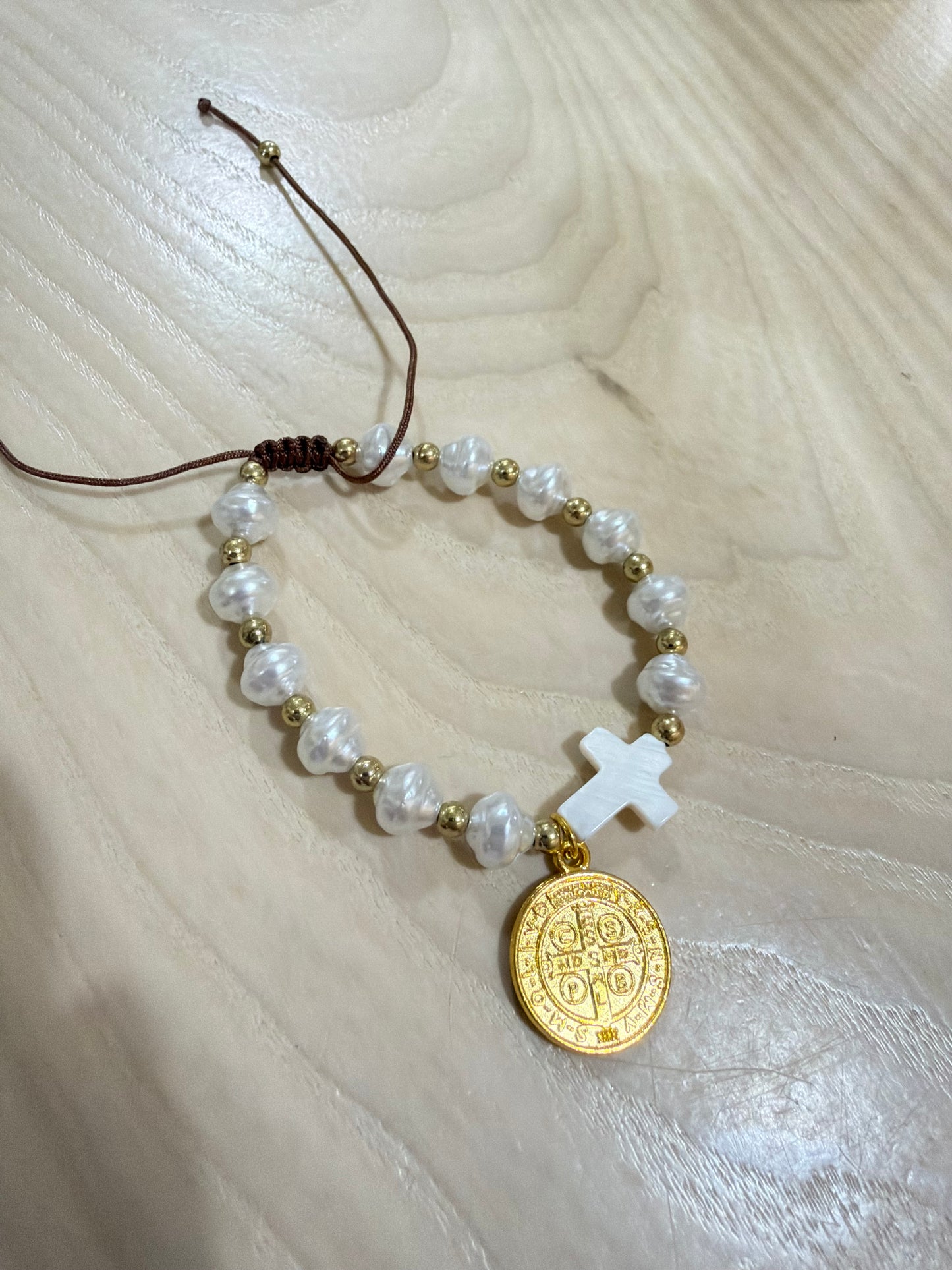 mother of pearl cross bracelet