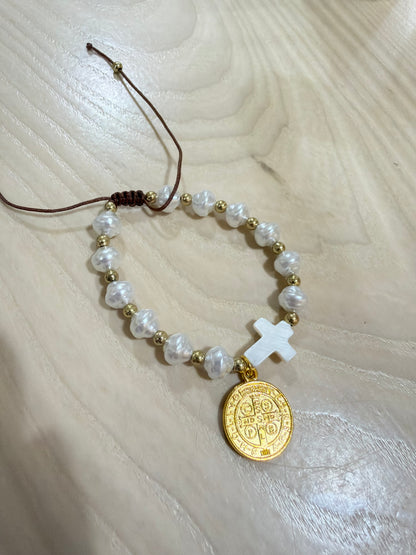 mother of pearl cross bracelet