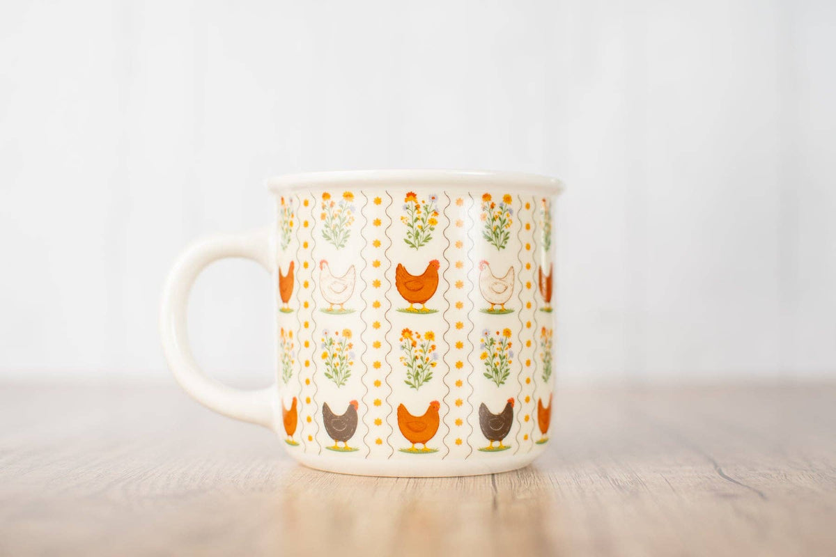 Vintage Chicken Floral Ceramic Mug