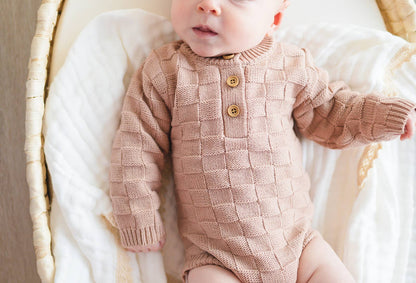 organic knit bodysuit - mocha checker