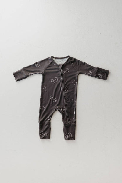 bamboo zip pajamas | charcoal arm day