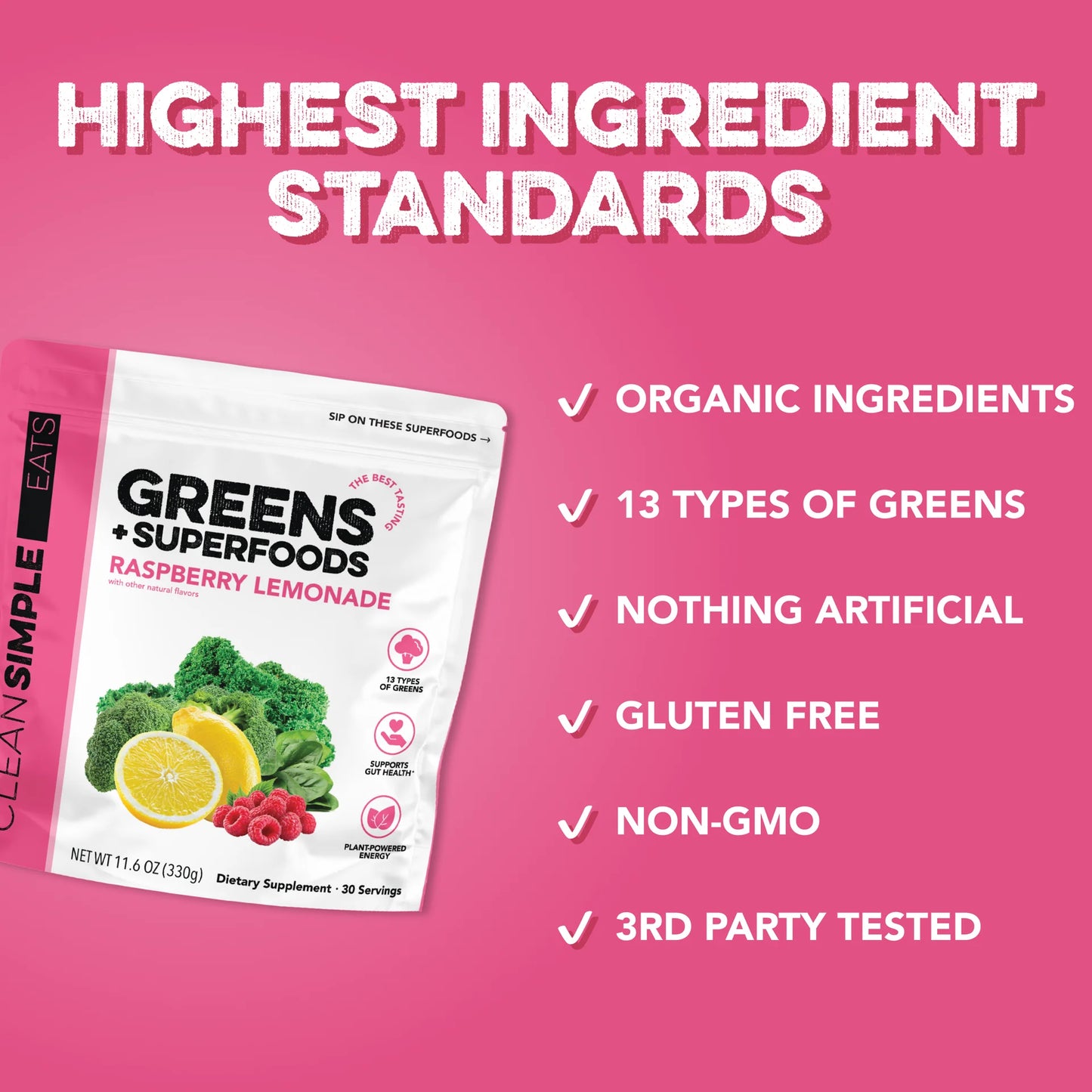 raspberry lemonade super greens mix | 30 servings